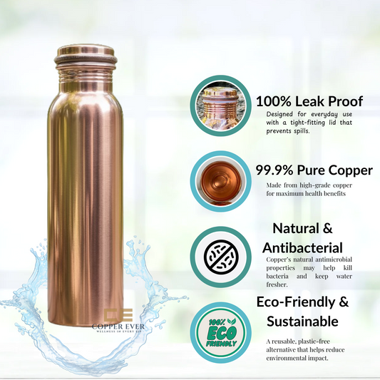 Polished Pure Copper Water Bottle - Leak proof Unique Design Yoga Bottle-Ayurvedic copper bottle 950m